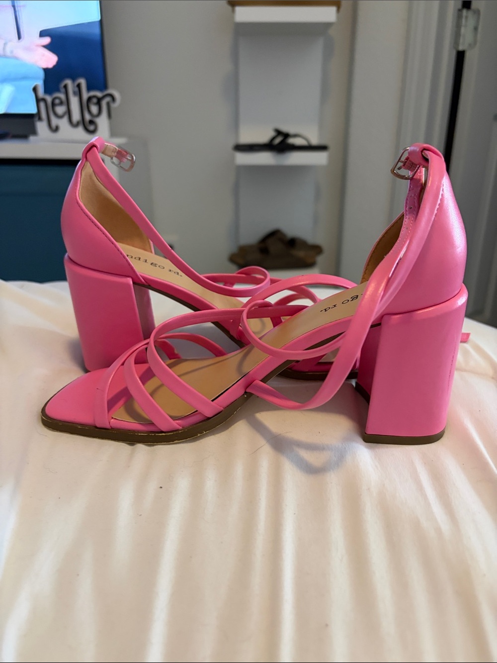 Indigo Hot Pink Strappy Block Heel Sandals